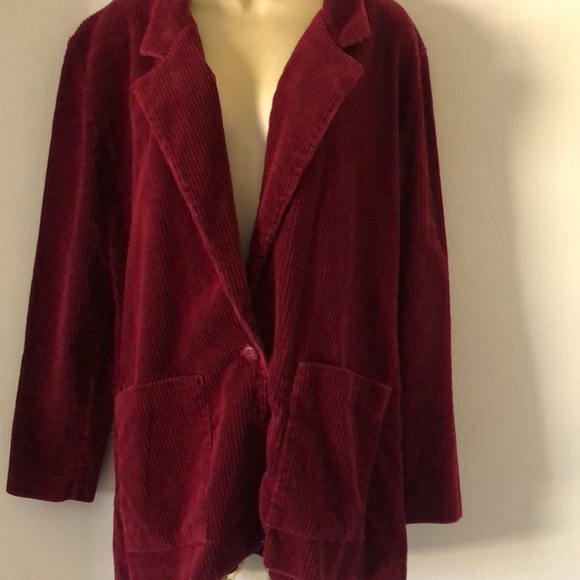 Woman’s VTG Y2k rare burgundy Corduroy button wine blazer coat with pockets - Picture 3 of 12